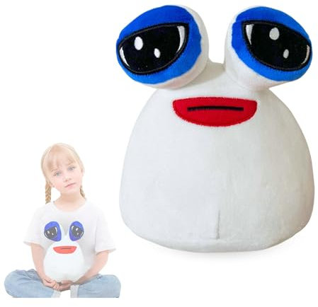 Plüsch Puppe Pou - Kawaii Plüschtier, Baumwoll-Spielzeug für Alle Altersgruppen, My Pet Alien Plüschpuppe, Trauriges Kuscheltier Weiß