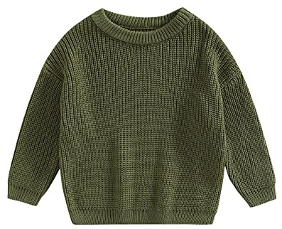 Edhomenn Toddler Baby Knit Sweaters Round Neck Long Sleeve Solid Color Sweatshirt Loose Ribbed Pullovers Infant Boys Girls Fall Outfits
