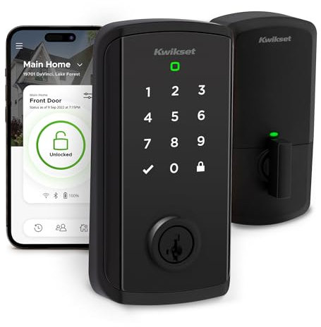 Kwikset Halo Select Serrure de porte d'entrée intelligente sans clé Wi-Fi et pêne dormant sans hub nécessaire, déverrouillage automatique Geofence, certifié AAA, installation facile, noir mat