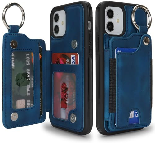 SailorTech Case for iPhone 12 Phone Case with Keychain Ring Credit Card Holder for Women, iPhone 12 Pro Leather Case Wallet with Kickstand Card Slots Fashionable Case for Men - Royal Blue