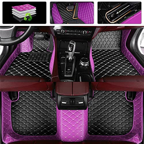 Jialuode Anpassen Auto Fußmatten für Citroën C2 C3 C4 DS3 DS4 DS5 C5 C6 Non-Slip Leder Bodenbeläge Allwetter-Autoteppich Schwarz mit Lila