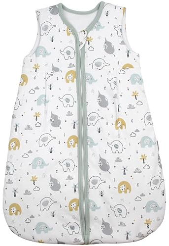 TupTam Schlafsack Baby 2.5 TOG – Atmungsaktiver Winterschlafsack für Kinder, OEKO-TEX zertifiziert, Farbe: Elefanten Grau Gelb Lightpetrol, Größe: 56-62