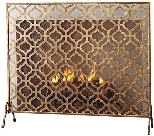 CCKUHN Kaminschirm, Kaminschutz, Kaminschirm, dekorativer Kaminschirm, großer, Flacher Kaminschutzschirm – Einzelplatte mit Vintage-Gold-Finish, Funkenschutz für Baby Ren Sa MARR