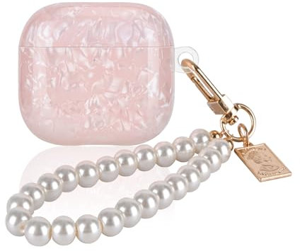 DiyGody Glitzernde Schutzhülle Kompatibel mit Airpods 4 Generation 2024, Sparkle Tasche mit Perle Schlüsselanhänger für Frauen, Stoßfeste Ultradünn TPU Anti-rutsch Kratzfest Anti-Staub Cover - Rosa