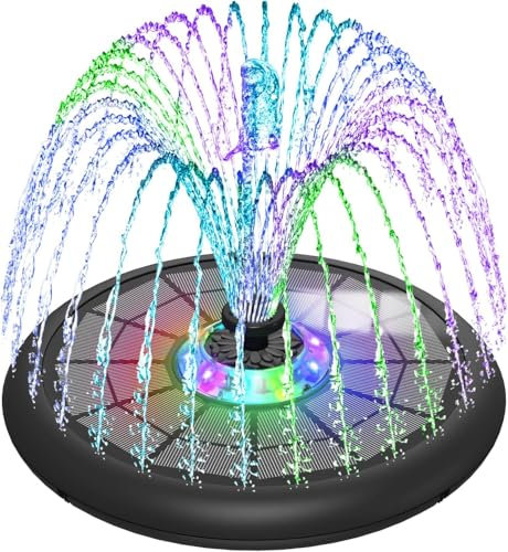 SZMP Fontaine Solaire Extérieur, 2025 Nouvelle UFO LED 5W, Fontaine Solaire Verre avec 4000mAh Batterie, 7 Buses & 4 Tiges Fixes Fontaine de Jardin Solaire Pompe pour Bain d'oiseaux, Jardin