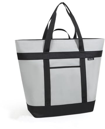 Kühltasche 40L, Lunch Tasche Faltbar, 600D Oxford Lunch Bag für Herren und Damen, Isolierte Tasche mit Reißverschluss, Thermotasche für Essen, doppellagig für Strand, Arbeit, Reise -Grau