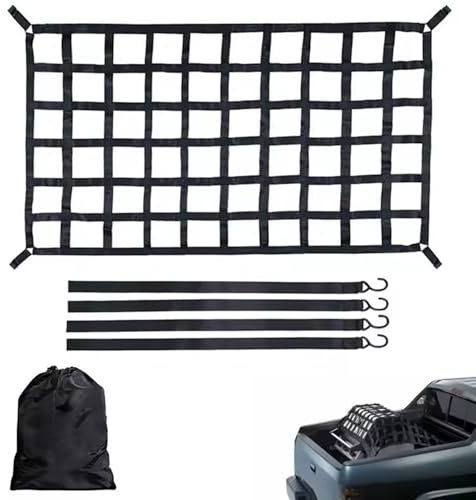 NEWFUN Gepäcknetz für Pickup LKW, 106x127cm Netz für Anhänger, Ladungssicherungsnetz, Schwerlast Ladeflächennetz zur Ladungssicherung, Gepäcknetz Auto für LKW-Ladefläche, Anhänger, Kofferraum, SUVs