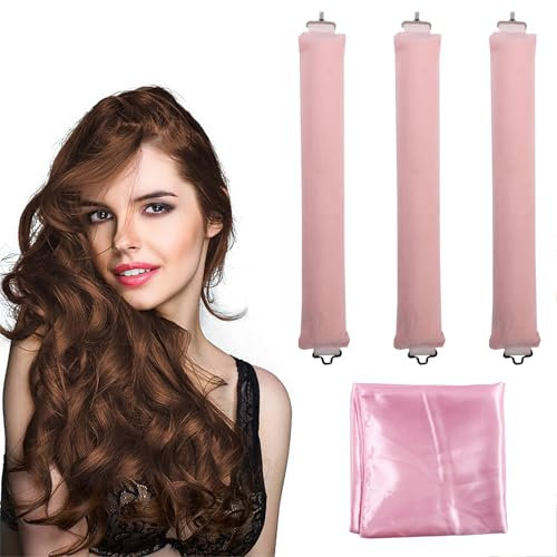 Locken ohne Hitze (3 Stück), Lockenwickler über Nacht, Lockenwickler zum Ausschlafen, Für Alle Haartypen, DIY Heatless Curls Band Frisurenset, Langes Mittleres Haa, Rosa