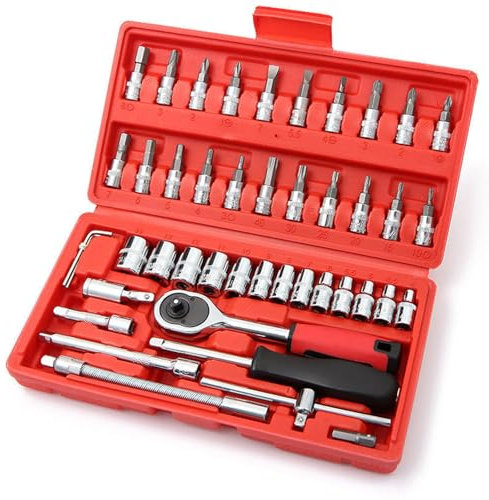 ALCOGOALL 46PCS Cordless Electric Slim Ratchet Set, 1/4 Drive Socket Set, Ratchet Wrench Set