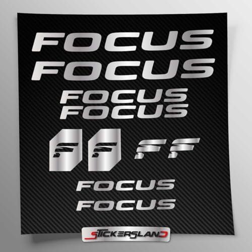 Kit adesivi compatibile con telaio Focus MTB Mountainbike e casco | decals sticker Decalcomanie bici scritte loghi | Stickersland® (Argento Lucido Metallizzato)