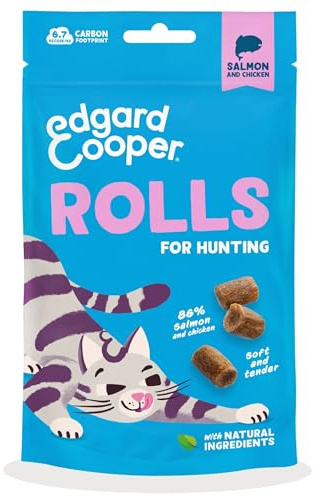 Edgard Cooper natural cat treats, salmon & chicken rolls (1 x 45g bag), grain free and packed with fresh meat, high protien, perfect for hunting, natural ingredients & no added sugar