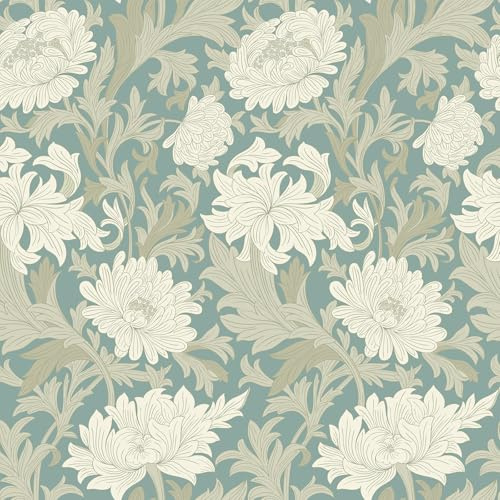 VEELIKE Tapete Blumen Blau Blumentapete Vintage Fototapete Blumen Anemone Mustertapete 44.5cm x 300cm Selbstklebende Tapete Vintage Möbelfolie Muster Wandtapete Schlafzimmer Wohnzimmer Abnehmbar