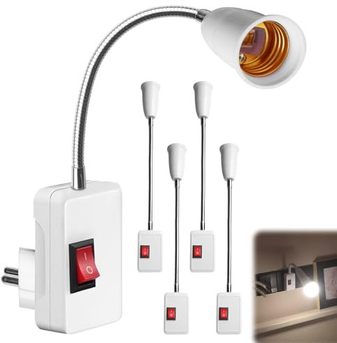 Lot de 4 douilles E27 avec interrupteur, douille de lampe E27, rotation à 360 °, lampe multiprise avec col de cygne flexible de 20 cm, douille pour lampe de cuisine, appliques murales et ampoules
