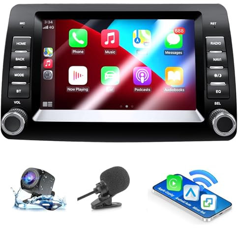 Autoradio per Fiat Panda 169 (2006-2012) con Android Auto e CarPlay Wireless, RDS Car Radio Android Stereo[2G+32G] con Telecamera Retromarcia/Mic/CANbus BOX/App Store