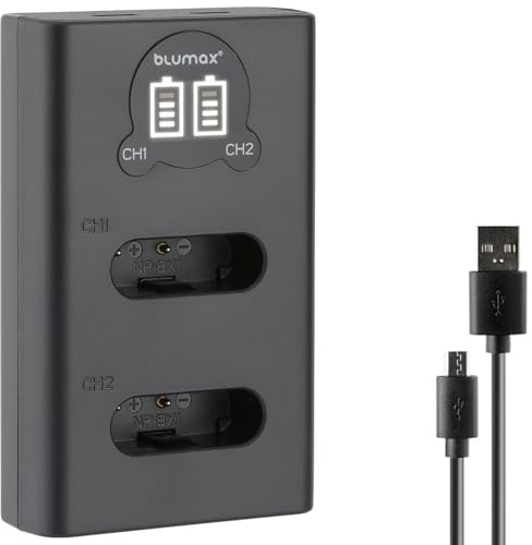 Blumax Slim Dual Charger kompatibel mit Sony NP-BX1 Akkus – Ladegerät für Cyber-Shot DSC RX100 II III IV V VI VII - CX647 - WX500 - Sony ZV-1 II ZV-1