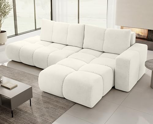 AXLIVING Ecksofa mit Schlaffunktion Hosio, 288 cm in edlem Cremeweiß Rechts