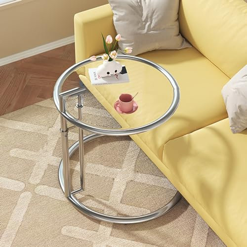 Mesa de centro de cristal elevable, diseño redondo moderno para sala de estar, elegante mesa de noche para decoración del hogar