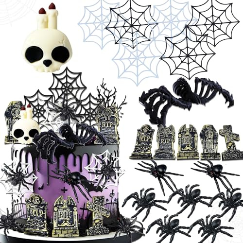 YUEcthynous Lot de 20 décorations de gâteau en toile d'araignée - Motif héros urbain - Décoration de gâteau pour fille et garçon - Décoration de gâteau d'Halloween