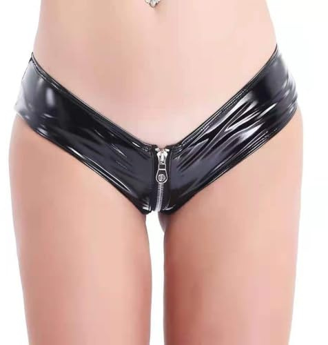 PARUPRUP Damen Sexy Reißverschluss Leder Unterhosen Wetlook PU String Tanga Push Up Hipster Höschen Latex Hot Dessous Niedrige Taille Slip Atmungsaktiv Mini Panties Glänzende Party Clubwear