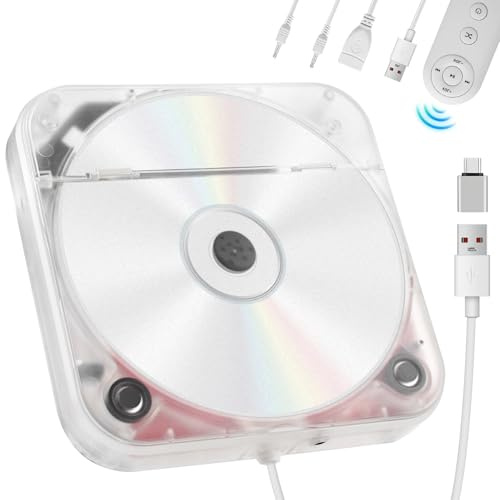 Portable External CD Player for Car USB Port AUX Port, Car CD Player with USB C Adapter Extension Cable, for Car Without CDs Player, Automobile, Laptop, TV, Work Vertically and Horizontally