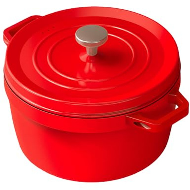 Round Casserole Dish With Lid,24cm/5l Red Dutch Oven with Double Handles,Ceramic Casserole Dishes with Lids Oven Proof,Non-Stick Dutch Ovens for Bread Baking,Braising,Stews,Roasting