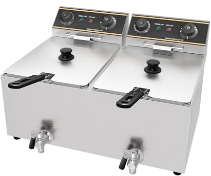 MOOTACO Electric Deep Fryer,12L Commercial Fryer with Drain Tap,2500Wx2 | Stainless Steel Fryer,Countertop Fryier for Home Restaurant Kitchen