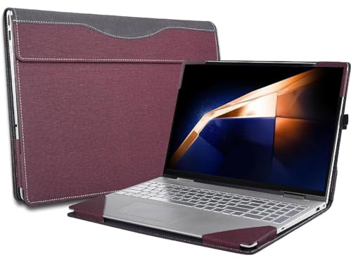 Étui de protection 2 en 1 en cuir PU avec porte-stylo pour ordinateur portable Samsung Galaxy Book 4/5 Pro 360 et Book4 Ultra et Book 4 Pro/Edge 16 (rouge vin)