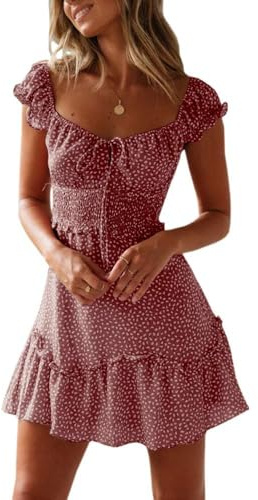 Cicy Bell Women's Summer Dress Ruffle Sleeve Minidress with Sweetheart Neckline Sexy Short Sleeve Beach Dresses