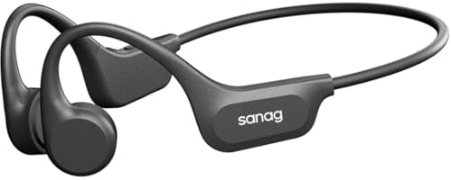 SANAG Bone Conduction Headphones, Open Ear Bluetooth Earphones, 10 Min Fast Charge, 5 EQ Modes via App, 28g Ultra Light, IPX8 Waterproof with Mic, 8H Playtime for Running, Workout & Daily Use, Black