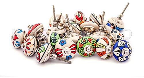 Assortiment de 20 boutons de portes en céramique style vintage fleuri pour placard, tiroir, armoire
