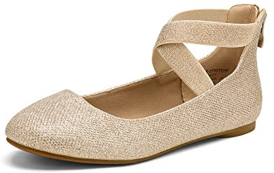 DREAM PAIRS Women's Sole_Stretchy Gold/Glitter Elastic Ankle Straps Ballet Flats Shoes Size 11 US/ 9 UK
