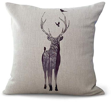 Hengjiang Tier-Kissenbezüge, Cartoon, Hirsch, Giraffe, Elch, Pfau, Gemälde, Baumwolle, Leinen, für zu Hause, Sofa, Bett, Deko, 45 x 45 cm, Baumwoll-Leinen, 01, 45 cm*45 cm