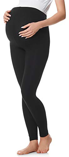 Be Mammy Lange Umstandsleggings aus Baumwolle Leggings für Schwangere Umstands Leggings Schwangerschafts Unterhosen mit Hoher Bund Weich und Elastisch BE20-230 (Schwarz, L)