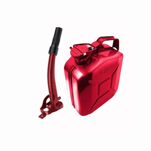 ASC - 5L Red Jerry Can with Red Spout Made of Metal - for Water, Fuel, Petrol, Diesel - Heavy Duty Metal with Anti Corossion Coating and Locking Cap- 5 Litre