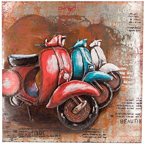 Vintage-Line Handgefertigtes Metallbild 3D-Optik Verschiedene Größen Kunst Bild Wandbild (Metallbild Scooter (ca. 100x100 cm))