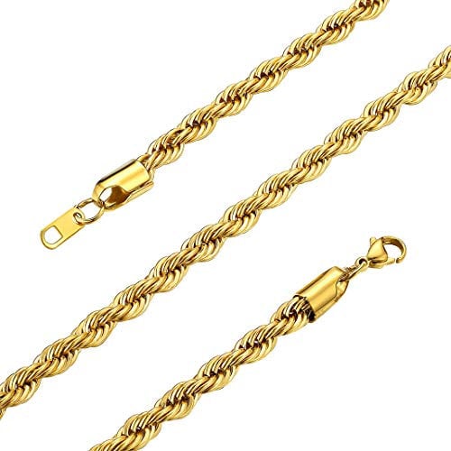 Men Gold Chain Necklace 30 Inches, 6mm Chunky Twist Rope Link Chains for Boyfriend