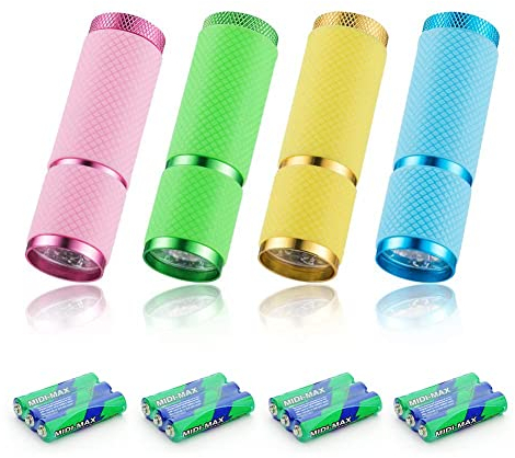 JTENG 4 Pcs Mini Lampe de Poche, Lampe Torche Led, Lampe de Poche Enfant avec Poignée Fluorescente pour Camping Lecture Promenade Randonnée Travail Comprend 12 Piles