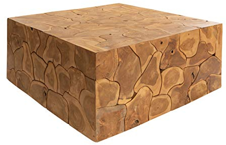 Massivmoebel24.de Couchtisch UNIKA, Wohnzimmertisch aus recycelter Teak Wurzel Natur lackiert, massiver Holztisch 90x90x45cm