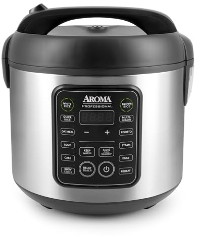 Aroma Housewares ARC-5200SB 2O2O - Olla de arroz y granos, salteado, cocción lenta, vapor, guiso, avena, risotto, sopa, 20 tazas, 10 tazas sin cocinar, acero inoxidable