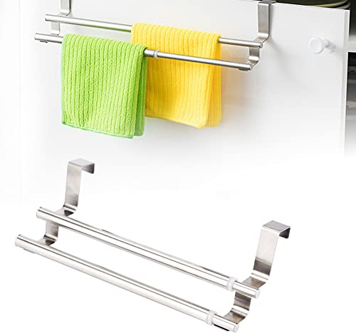 Over the Door Towel Rail , Double Layers Stainless Steel Telescopic Towel Holder for Cupboard Drawer Cabinet Rack Hanger Organizer Bathroom Kitchen