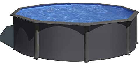 Gre KIT350GY Piscina de Acero Elevada, Redonda con Aspecto Acero Gris Grafito, Piscinas Desmontables para Jardín, 350 x 120 cm, Kea