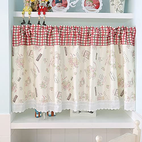 Lsimeru Bistrogardine Schiebegardine Küchenfenster Kurz Fenster mit Rose Blumen Küchengardine Kurzstores Landhausstil Romantisch Kurzgardinen Fensterdeko Küche Cafe 1 Stück,130x80cm
