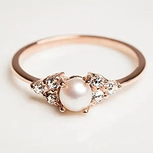 DJMJHG 925 Silber Ring Roségold Farbe Perle Zirkon Handornamente Größe 6,7,8,9,10 Geburtstags- und Jubiläumsgeschenk 8 Roségold Farbe
