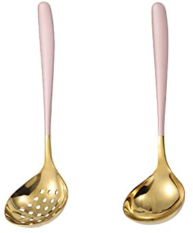 MBBITL - Scolapasta con mestolo in acciaio INOX, con scanalature, per schiumarola, in oro rosa