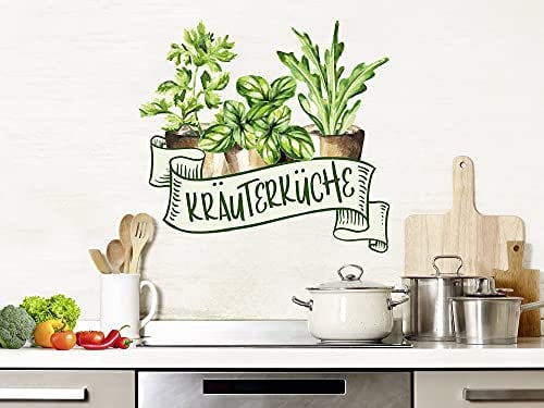 GRAZDesign Wandtattoo Küche Kräuterküche mit Kräutern, Wandaufkleber Esszimmer, Küchenaufkleber / 32x30cm