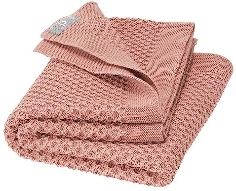 Disana WABEN-STRICKDECKE, 100% Bio-Merinowolle GOTS, IVN Best | kuschelweiche Decke mit Wabenmuster | Newborn Baby Kleinkind Kind Unisex | Made in Germany | Rosé