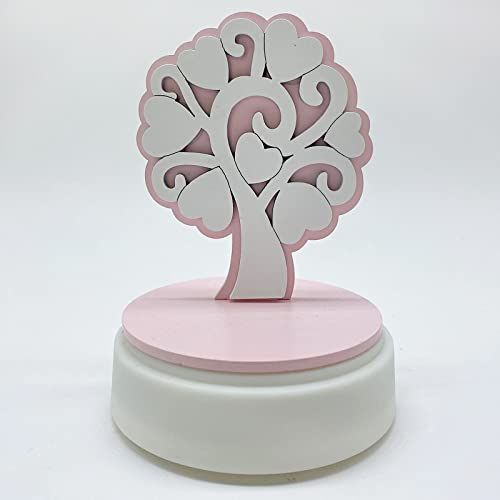 Ingrosso e Risparmio Spieluhr mit elektronischem Modul, verschiedene Melodien im Nachfolger und rosa Lebensbaum mit Basis - Gastgeschenk zur Taufe, Mädchen