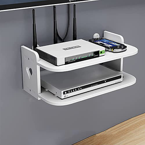 ZXKYZR8 Floating TV Shelfs Set-top Box Shelf, Sky Box Shelves, Unit Storage Rack, Cable Box, 2 Tier Wall Mounted Media For Cable Boxes/Routers/Remotes/DVD Players/Game Consoles, White