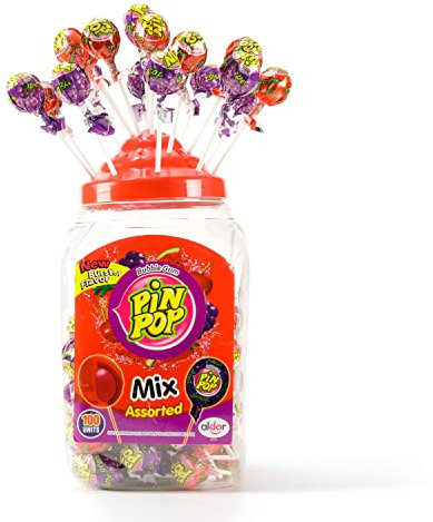 PIN POP Bubblegum Gefüllt Zentrum Lollipops (Gelatine Free) (Assorted Mix)