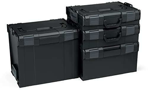 Bosch Sortimo L-BOXX Werkzeugkoffer-Set Gr 1-4 schwarz | Professionelle Werkzeugkästen leer Kunststoff kompatibel mit Bosch professional L-Boxx